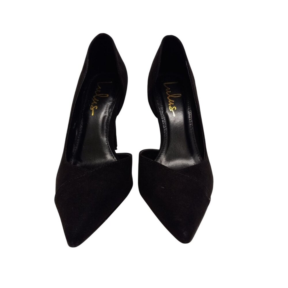 Lulus Size 8 Womens D'Orsay Black Suede Pointed Toe Stiletto Heel Pumps Shoes - Picture 2 of 8